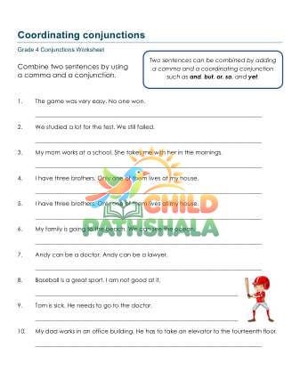 grade 4 coordinating conjunctions a