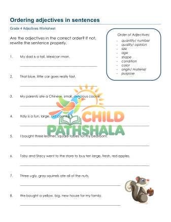 Preview of Order Adjectives Sentences A