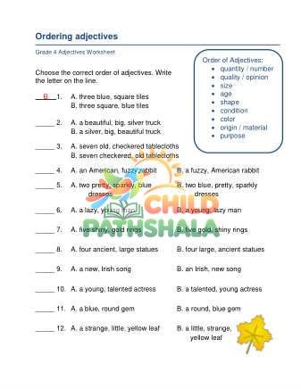 Preview of Ordering Adjectives B