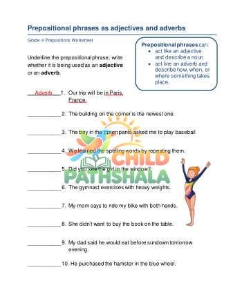 Preview of Prepositional Phrases Adjectives Adverbs A