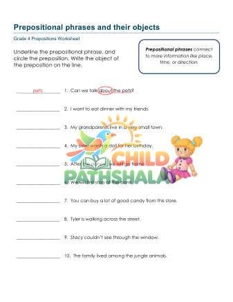 Prepositional Phrases Objects A Worksheet for Grade 4