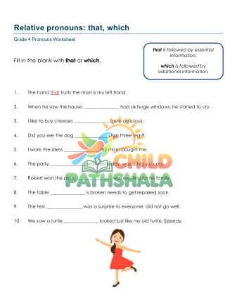 Preview of Relative Pronouns That Which A
