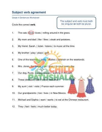 grade 4 subject verb agreement b