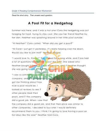 Preview of 4 Reading Pool Fit For Hedgehog