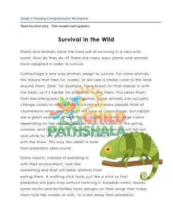 Preview of 4 Reading Survival In Wild