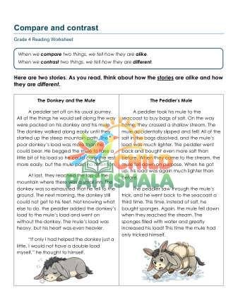 Compare Contrast A Worksheet for Grade 4