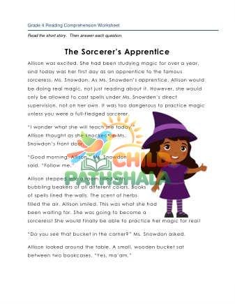 Story The Sorcerers Apprentice Worksheet for Grade 4