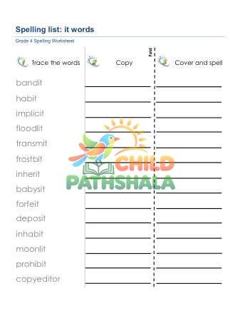 Spelling List It Words Worksheet for Grade 4