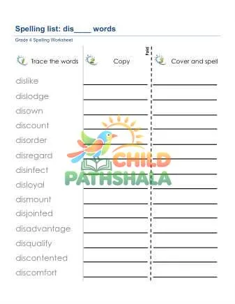 Preview of Spelling List Prefix Dis Words
