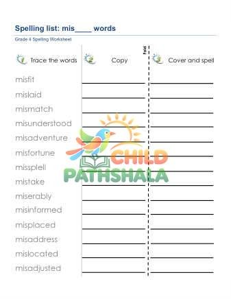 Preview of Spelling List Prefix Mis Words