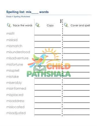 Preview of Spelling List Prefix Mis Words