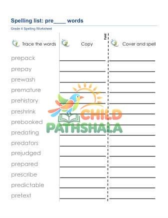 Preview of Spelling List Prefix Pre Words