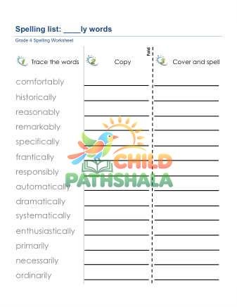 Spelling List Suffix Ly Words Worksheet for Grade 4