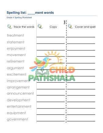 Preview of Spelling List Suffix Ment Words