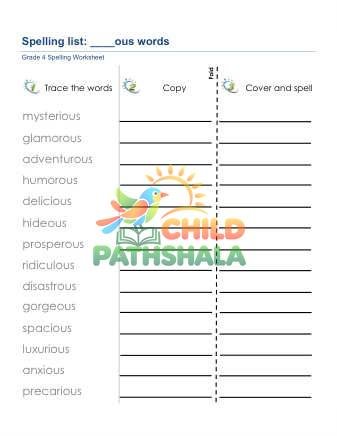 Preview of Spelling List Suffix Ous Words