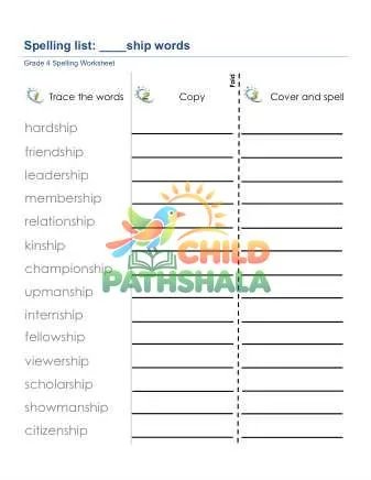 Preview of Spelling List Suffix Ship Words