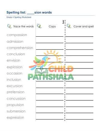 Preview of Spelling List Suffix Sion Words