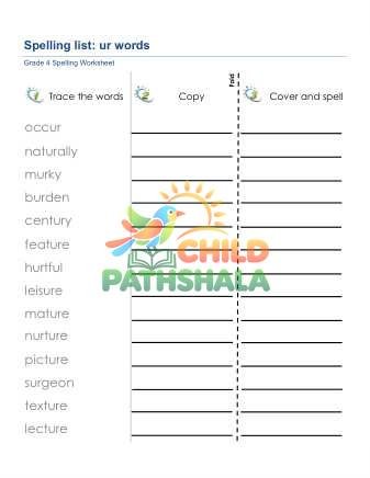 Preview of Spelling List Ur Words