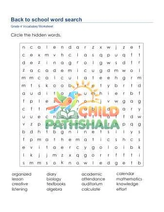 Preview of Back To School Word Search