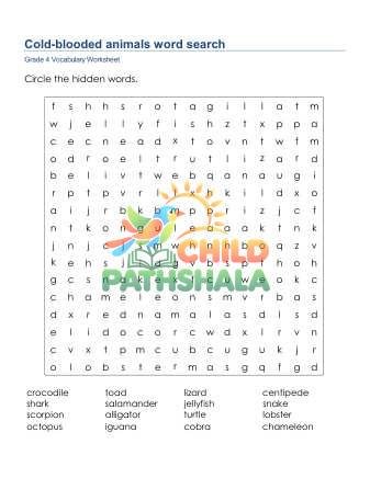 Preview of Cold Blooded Animals Word Search