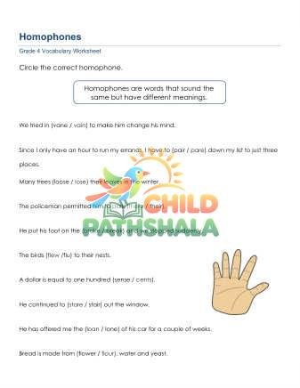 Homophones 2 Worksheet for Grade 4