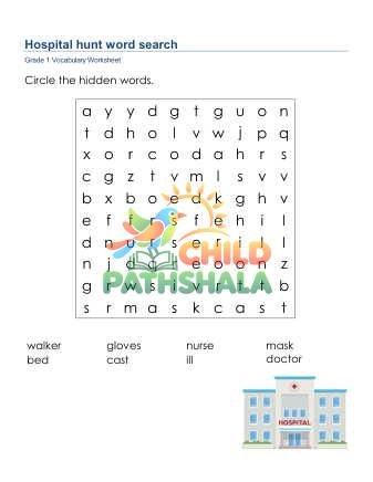 Preview of Hospital Hunt Word Search Lowercase