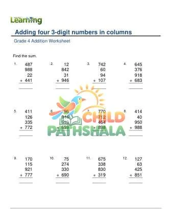 Preview of Add 4 3 Digit Numbers In Columns