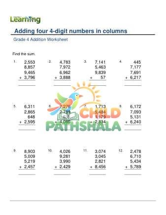 Add 4 4 Digit Numbers In Columns E