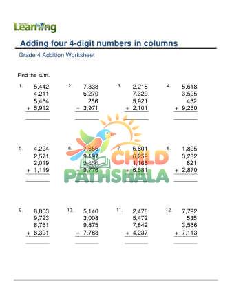Preview of Add 4 4 Digit Numbers In Columns F