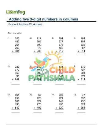 Preview of Add 5 3 Digit Numbers In Columns