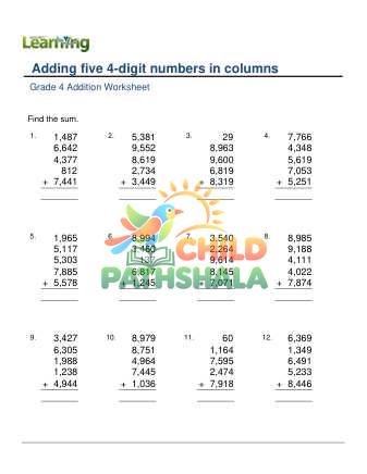 Add 5 4 Digit Numbers In Columns A Worksheet for Grade 4