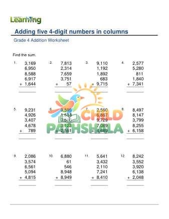 Add 5 4 Digit Numbers In Columns E