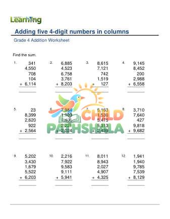 Preview of Add 5 4 Digit Numbers In Columns F