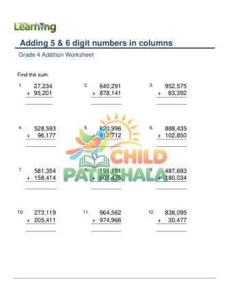 Preview of Add 5or6 Digit Numbers In Columns
