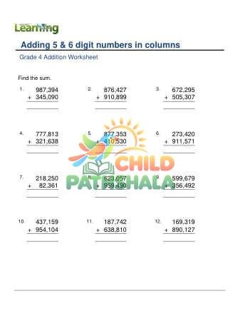 Add 5or6 Digit Numbers In Columns D Worksheet for Grade 4