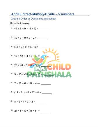 Preview of Add Subtract Multiply Divide Parenthesis Five Numbers A