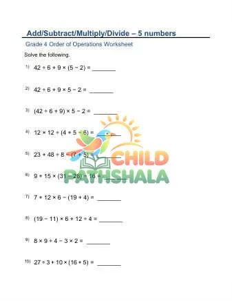 Preview of Add Subtract Multiply Divide Parenthesis Five Numbers