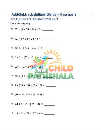 Preview of Add Subtract Multiply Divide Parenthesis Five Numbers B