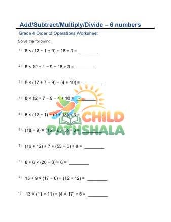 Add Subtract Multiply Divide Parenthesis Six Numbers A
