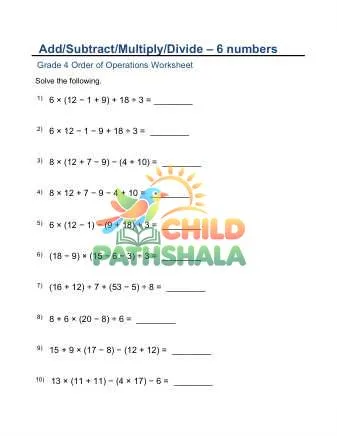 Preview of Add Subtract Multiply Divide Parenthesis Six Numbers