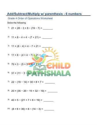 Preview of Add Subtract Multiply Parenthesis Six Numbers