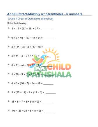 Preview of Add Subtract Multiply Parenthesis Six Numbers B