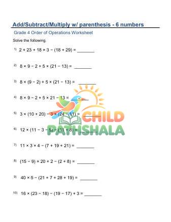 Preview of Add Subtract Multiply Parenthesis Six Numbers C