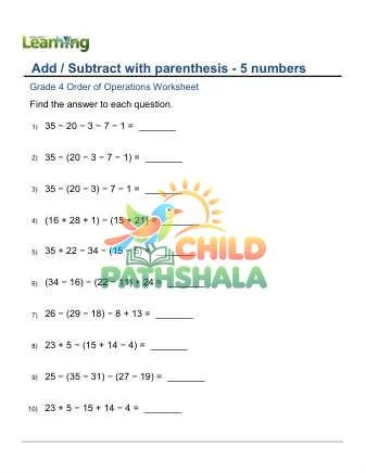 Preview of Add Subtract Parenthesis Five Numbers