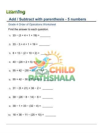 Add Subtract Parenthesis Five Numbers B