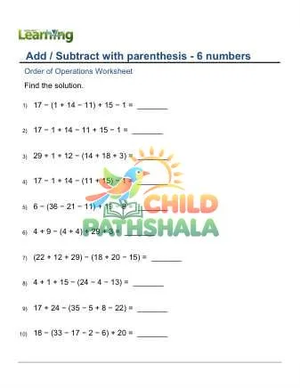 Preview of Add Subtract Parenthesis Six Numbers