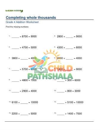 Adding Complete Whole Thousands Missing Addend A