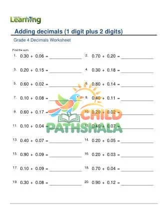 Preview of Adding Decimals 1 Digit Plus 2 Digit