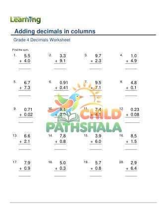 Preview of Adding Decimals In Columns 2 Digit A