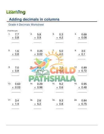 Preview of Adding Decimals In Columns 2 Digit D